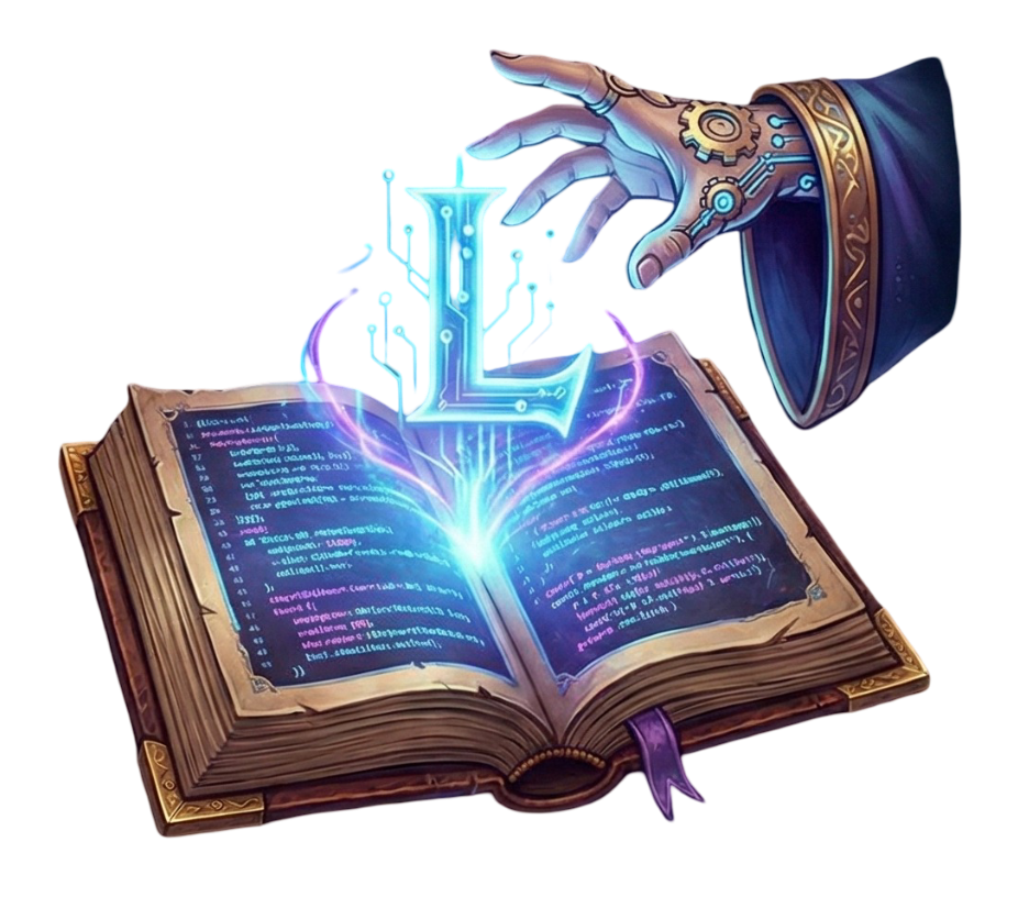 Magical grimoire with glowing code